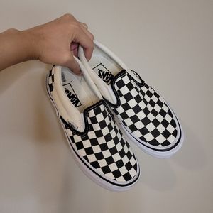 Vans black and white checkered slip ons